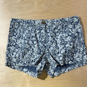 British Khaki Blue Floral High Waist Shorts 8 (GD)